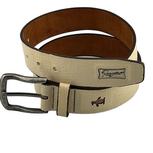 Penquin Leather Cowhide Cream Golf Belt Silver Metal Tone Buckle Waist 34" 1.5 W